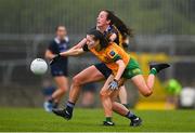 9 June 2024; Kayleigh Cronin of Kerry in action against Katie Dowds of Donegal during the TG4 All-Ireland Ladies Football Senior Championship Round 1 match between Donegal and Kerry at MacCumhaill Park in Ballybofey, Donegal. Photo by Ben McShane/Sportsfile