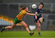 9 June 2024; Anna Galvin of Kerry is tackled by Caoimhe Keon of Donegal during the TG4 All-Ireland Ladies Football Senior Championship Round 1 match between Donegal and Kerry at MacCumhaill Park in Ballybofey, Donegal. Photo by Ben McShane/Sportsfile