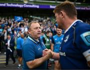8 June 2024; Ulster head coach Richie Murphy and Tadhg Furlong of Leinster after the United Rugby Championship quarter-final match between Leinster and Ulster at the Aviva Stadium in Dublin. Photo by Harry Murphy/Sportsfile