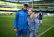 8 June 2024; Leinster senior coach Jacques Nienaber and his daughter Lila after the United Rugby Championship quarter-final match between Leinster and Ulster at the Aviva Stadium in Dublin. Photo by Harry Murphy/Sportsfile