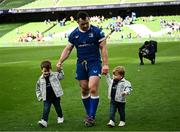 8 June 2024; Cian Healy of Leinster, with his sons Beau, left, and Russell after the United Rugby Championship quarter-final match between Leinster and Ulster at the Aviva Stadium in Dublin. Photo by Harry Murphy/Sportsfile