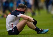 9 June 2024; Robert Wharton of New York reacts after his side’s defeat in the Tailteann Cup preliminary quarter-final match between Laois and New York at Laois Hire O'Moore Park in Portlaoise, Laois. Photo by Tom Beary/Sportsfile