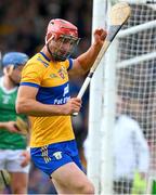 9 June 2024; Peter Duggan of Clare celebrates scoring a goal, on the stroke of half time, during the Munster GAA Hurling Senior Championship final match between Clare and Limerick at FBD Semple Stadium in Thurles, Tipperary. Photo by Ray McManus/Sportsfile
