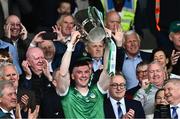 9 June 2024; Limerick captain Declan Hannon lifts the Mick Mackey Cup after his side's victory in the Munster GAA Hurling Senior Championship final match between Clare and Limerick at FBD Semple Stadium in Thurles, Tipperary. Photo by Piaras Ó Mídheach/Sportsfile
