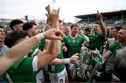 9 June 2024; Limerick captain Declan Hannon and teammates, including Conor Boylan, Dan Morrissey and Cian Lynch, celebrate with the Mick Mackey cup after the Munster GAA Hurling Senior Championship final match between Clare and Limerick at FBD Semple Stadium in Thurles, Tipperary. Photo by Brendan Moran/Sportsfile