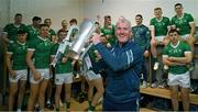 9 June 2024; Limerick manager John Kiely with the Mick Mackey Cup after the Munster GAA Hurling Senior Championship final match between Clare and Limerick at FBD Semple Stadium in Thurles, Tipperary. Photo by Ray McManus/Sportsfile
