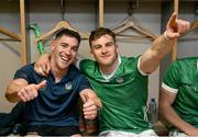 9 June 2024; Sean Finn left and Mike Casey of Limerick after the Munster GAA Hurling Senior Championship final match between Clare and Limerick at FBD Semple Stadium in Thurles, Tipperary. Photo by Ray McManus/Sportsfile