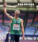 10 June 2024; Thomas Barr of Ireland is introduced to the supporters before competing in the men's 400m hurdles semi-final during day four of the 2024 European Athletics Championships at the Stadio Olimpico in Rome, Italy. Photo by Sam Barnes/Sportsfile
