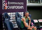 10 June 2024; Thomas Barr of Ireland sits in the 'hot-seat' to qualify for the men's 400m hurdles final during day four of the 2024 European Athletics Championships at the Stadio Olimpico in Rome, Italy. Photo by Sam Barnes/Sportsfile