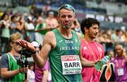 10 June 2024; Thomas Barr of Ireland reacts after being eliminated from the 'hot-seat' to qualify for the men's 400m hurdles final during day four of the 2024 European Athletics Championships at the Stadio Olimpico in Rome, Italy. Photo by Sam Barnes/Sportsfile