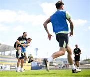 10 June 2024; Seamus Coleman and coach Stephen Rice, left, during a Republic of Ireland training session at Estádio de São Miguel in Gondomar, Portugal. Photo by Stephen McCarthy/Sportsfile