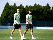 10 June 2024; Will Smallbone and Tom Cannon, right, during a Republic of Ireland training session at Estádio de São Miguel in Gondomar, Portugal. Photo by Stephen McCarthy/Sportsfile