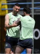 10 June 2024; Shane Duffy, left, and Troy Parrott during a Republic of Ireland training session at Estádio de São Miguel in Gondomar, Portugal. Photo by Stephen McCarthy/Sportsfile