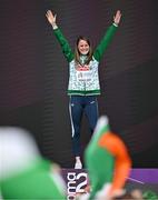 10 June 2024; Ciara Mageean of Ireland celebrates on the podium after winning the Women's 1500m final during day four of the 2024 European Athletics Championships at the Stadio Olimpico in Rome, Italy. Photo by Sam Barnes/Sportsfile