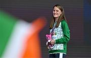 10 June 2024; Ciara Mageean of Ireland celebrates with her gold medal on the podium after winning the Women's 1500m final during day four of the 2024 European Athletics Championships at the Stadio Olimpico in Rome, Italy. Photo by Sam Barnes/Sportsfile