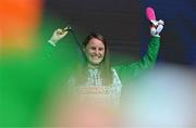 10 June 2024; Ciara Mageean of Ireland celebrates with her gold medal on the podium after winning the Women's 1500m final during day four of the 2024 European Athletics Championships at the Stadio Olimpico in Rome, Italy. Photo by Sam Barnes/Sportsfile