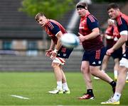 11 June 2024; Gavin Coombes, left, during Munster rugby squad training at University of Limerick in Limerick. Photo by Piaras Ó Mídheach/Sportsfile