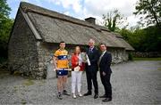 11 June 2024; Tony Kelly of Clare and Uachtarán Chumann Lúthchleas Gael Jarlath Burns and the Liam MacCarthy cup with Clare GAA head of operarions Deirdre Murphy and Clare GAA chairman Kieran Keating, right, during the national launch of the GAA Hurling All-Ireland Senior Championship at the Michael Cusack Centre in Carran, Clare. Photo by Brendan Moran/Sportsfile