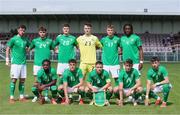 11 June 2024; The Republic of Ireland U21 team, back row, from left, Sean Roughan, Connor O'Brien, Alex Murphy, goalkeeper Killian Cahill, Mark O'Mahony and Bosun Lawal, with front row, from left, Baba Adeeko, Tony Springett, Joe Hodge, Ollie O'Neill and Rocco Vata before the international friendly match between England U20's and Republic of Ireland U21's at Gradski Stadion in Zagreb, Croatia. Photo by Vid Ponikvar/Sportsfile