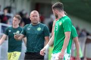 11 June 2024; Republic of Ireland assistant coach Alan Reynolds in conversation with Sean Roughan of Republic of Ireland during the international friendly match between England U20's and Republic of Ireland U21's at Gradski Stadion in Zagreb, Croatia. Photo by Vid Ponikvar/Sportsfile