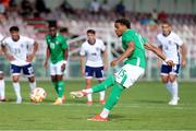 11 June 2024; Armstrong Oko-Flex of Republic of Ireland scores his side's second goal, a penalty, during the international friendly match between England U20's and Republic of Ireland U21's at Gradski Stadion in Zagreb, Croatia. Photo by Vid Ponikvar/Sportsfile