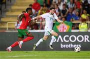 11 June 2024; Mikey Johnston of Republic of Ireland in action against Nélson Semedo of Portugal during the international friendly match between Portugal and Republic of Ireland at Estádio Municipal de Aveiro in Aveiro, Portugal. Photo by Stephen McCarthy/Sportsfile