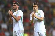 11 June 2024; Tom Cannon, left, and Seamus Coleman of Republic of Ireland after the international friendly match between Portugal and Republic of Ireland at Estádio Municipal de Aveiro in Aveiro, Portugal. Photo by Stephen McCarthy/Sportsfile