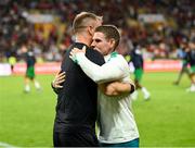 11 June 2024; Portugal coach Anthony Barry and Republic of Ireland head of athletic performance Damien Doyle after the international friendly match between Portugal and Republic of Ireland at Estádio Municipal de Aveiro in Aveiro, Portugal. Photo by Stephen McCarthy/Sportsfile