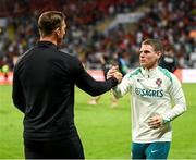 11 June 2024; Portugal coach Anthony Barry and Republic of Ireland goalkeeping coach Rene Gilmartin after the international friendly match between Portugal and Republic of Ireland at Estádio Municipal de Aveiro in Aveiro, Portugal. Photo by Stephen McCarthy/Sportsfile