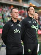 11 June 2024; Republic of Ireland assistant coach Glenn Whelan and goalkeeping coach Rene Gilmartin, right, before the international friendly match between Portugal and Republic of Ireland at Estádio Municipal de Aveiro in Aveiro, Portugal. Photo by Stephen McCarthy/Sportsfile