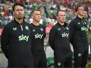 11 June 2024; Republic of Ireland assistant coach Glenn Whelan, third from left, with, from left, assistant coach Paddy McCarthy, head of athletic performance Damien Doyle and goalkeeping coach Rene Gilmartin before the international friendly match between Portugal and Republic of Ireland at Estádio Municipal de Aveiro in Aveiro, Portugal. Photo by Stephen McCarthy/Sportsfile
