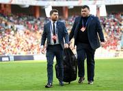 11 June 2024; FAI operations manager Sean McDonnell, left, and FAI operations co-ordinator Shane Kavanagh before the international friendly match between Portugal and Republic of Ireland at Estádio Municipal de Aveiro in Aveiro, Portugal. Photo by Stephen McCarthy/Sportsfile