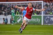 13 June 2024; Brandon Kavanagh of St Patrick's Athletic celebrates after scoring his side's second goal during the SSE Airtricity Men's Premier Division match between St Patrick's Athletic and Shamrock Rovers at Richmond Park in Dublin. Photo by Seb Daly/Sportsfile