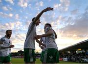 13 June 2024; Cian Murphy of Cork City, right, is congratulated by teammate Arran Healy after he scored his side's fourth goal during the SSE Airtricity Men's First Division match between Cork City and Cobh Ramblers at Turner's Cross in Cork. Photo by Michael P Ryan/Sportsfile