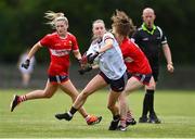 15 June 2024; Ailbhe Davoren of Galway in action against Abbie O’Mahony of Cork during the TG4 All-Ireland Ladies Football Senior Championship Round 2 match between Cork and Galway at MTU Cork in Cork. Photo by David Fitzgerald/Sportsfile
