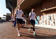 15 June 2024; Ross Molony and Robbie Henshaw of Leinster arrive before the United Rugby Championship semi-final match between Vodacom Bulls and Leinster at Loftus Versfeld Stadium in Pretoria, South Africa. Photo by Shaun Roy/Sportsfile