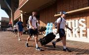 15 June 2024; Ross Byrne and John McKee of Leinster arrives before the United Rugby Championship semi-final match between Vodacom Bulls and Leinster at Loftus Versfeld Stadium in Pretoria, South Africa. Photo by Shaun Roy/Sportsfile