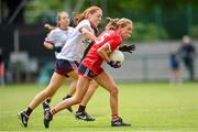 15 June 2024; Rachel Leahy of Cork in action against Sarah Ní Loingsigh of Galway during the TG4 All-Ireland Ladies Football Senior Championship Round 2 match between Cork and Galway at MTU Cork in Cork. Photo by David Fitzgerald/Sportsfile