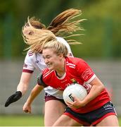 15 June 2024; Eimear Kiely of Cork in action against Eimíle Gavin of Galway during the TG4 All-Ireland Ladies Football Senior Championship Round 2 match between Cork and Galway at MTU Cork in Cork. Photo by David Fitzgerald/Sportsfile