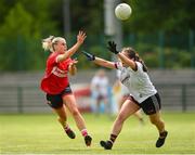 15 June 2024; Laura O'Mahony of Cork in action against Nicola Ward of Galway during the TG4 All-Ireland Ladies Football Senior Championship Round 2 match between Cork and Galway at MTU Cork in Cork. Photo by David Fitzgerald/Sportsfile