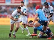 15 June 2024; Robbie Henshaw of Leinster in action against Johan Grobbelaar of Vodacom Bulls during the United Rugby Championship semi-final match between Vodacom Bulls and Leinster at Loftus Versfeld Stadium in Pretoria, South Africa. Photo by Shaun Roy/Sportsfile