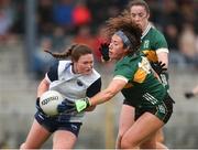 15 June 2024; Alannah McNulty of Waterford in action against Emma Dineen of Kerry during the TG4 All-Ireland Ladies Football Senior Championship Round 2 match between Kerry and Waterford at Fitzgerald Stadium in Killarney, Kerry. Photo by Michael P Ryan/Sportsfile