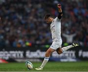 15 June 2024; Ross Byrne of Leinster kicks a penalty during the United Rugby Championship semi-final match between Vodacom Bulls and Leinster at Loftus Versfeld Stadium in Pretoria, South Africa. Photo by Shaun Roy/Sportsfile