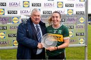 15 June 2024; Aishling O'Connell of Kerry receives the Player of the Match award from Robbie Smyth, LGFA Vice President, following the 2024 TG4 All-Ireland Senior Championship Group 2 Round 2 match between Kerry and Waterford at Fitzgerald Stadium in Killarney, Kerry. Photo by Michael P Ryan/Sportsfile