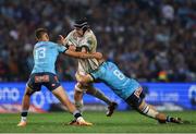 15 June 2024; James Ryan of Leinster is tackled by David Kriel and Cameron Hanekom of Vodacom Bulls during the United Rugby Championship semi-final match between Vodacom Bulls and Leinster at Loftus Versfeld Stadium in Pretoria, South Africa. Photo by Shaun Roy/Sportsfile