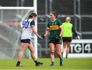 15 June 2024; Eve Power of Waterford shakes hands with Eilís Lynch of Kerry after the TG4 All-Ireland Ladies Football Senior Championship Round 2 match between Kerry and Waterford at Fitzgerald Stadium in Killarney, Kerry. Photo by Michael P Ryan/Sportsfile