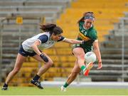 15 June 2024; Emma Dineen of Kerry in action against Hannah Power of Waterford during the TG4 All-Ireland Ladies Football Senior Championship Round 2 match between Kerry and Waterford at Fitzgerald Stadium in Killarney, Kerry. Photo by Michael P Ryan/Sportsfile