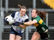 15 June 2024; Mairead O'Brien of Waterford in action against Kayleigh Cronin of Kerry during the TG4 All-Ireland Ladies Football Senior Championship Round 2 match between Kerry and Waterford at Fitzgerald Stadium in Killarney, Kerry. Photo by Michael P Ryan/Sportsfile