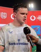 15 June 2024; James Ryan of Leinster speaks to television after his side's defeat in the United Rugby Championship semi-final match between Vodacom Bulls and Leinster at Loftus Versfeld Stadium in Pretoria, South Africa. Photo by Shaun Roy/Sportsfile