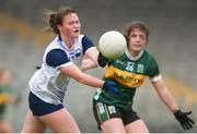 15 June 2024; Alannah McNulty of Waterford in action against Hannah O'Donoghue of Kerry during the TG4 All-Ireland Ladies Football Senior Championship Round 2 match between Kerry and Waterford at Fitzgerald Stadium in Killarney, Kerry. Photo by Michael P Ryan/Sportsfile